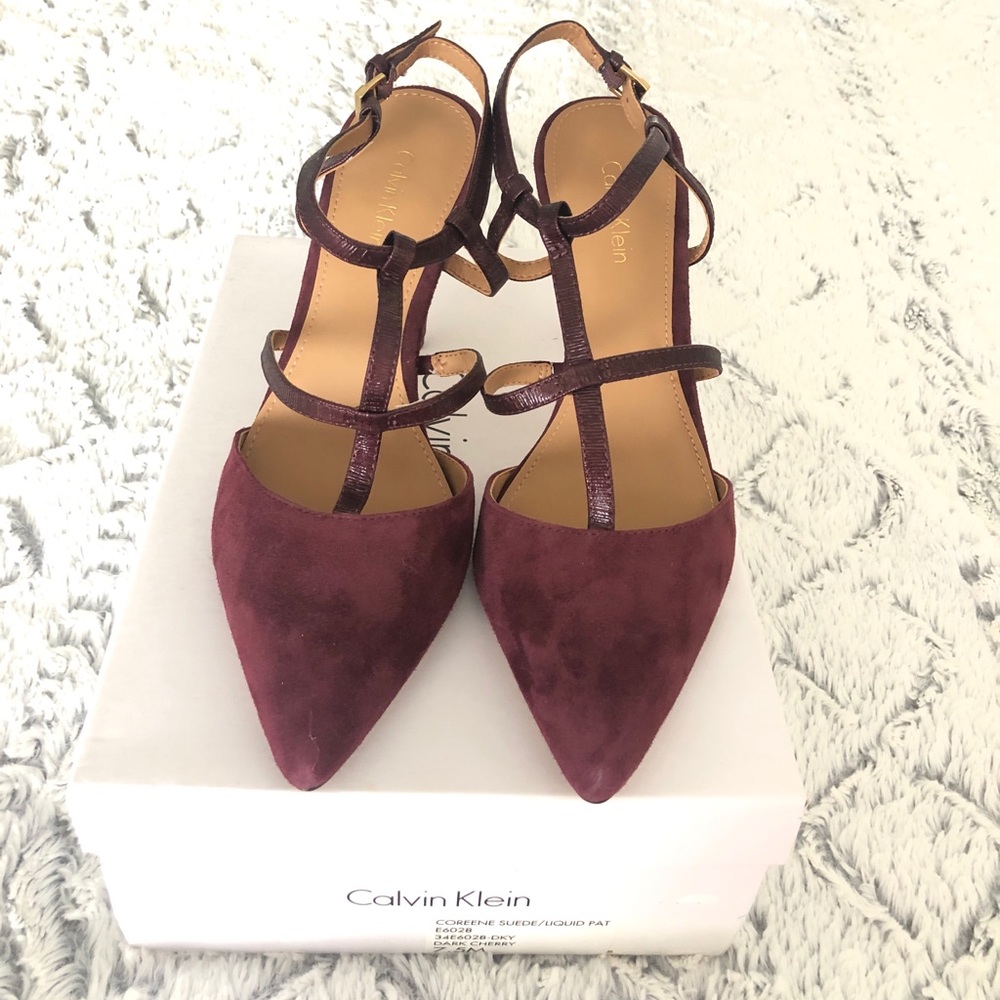 Calvin Klein Coreene Suede Dark Cherry Heels Sz7.5